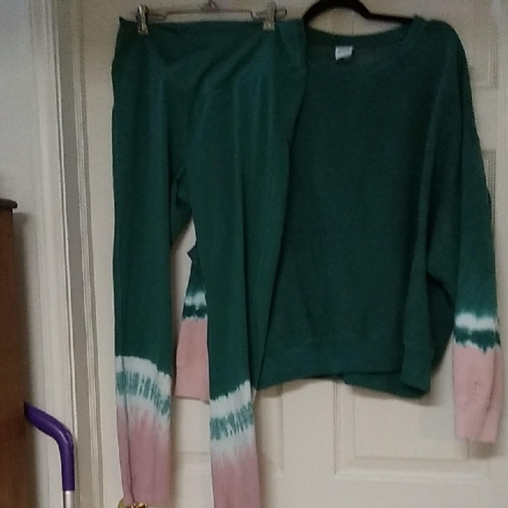 PINK Victoria's Secret Green and Pink Tie-Dye Leggings